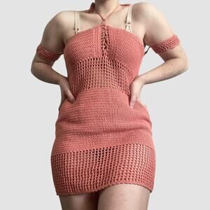 Orange crochet mini halter neck dress size large